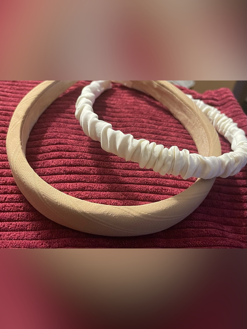 Set of Two Textured Headbands in White and Beige